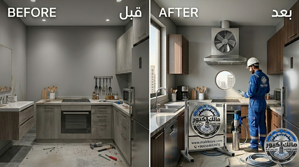 فتحات تهوية حي الصفا جدة بالكور الماسي بدون تكسير لتحسين التهوية في الحمامات والمطابخ بدقة عالية